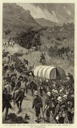 Der Vormarsch in den Transvaal, ein britischer Konvoi in den Pässen der Drakensberge